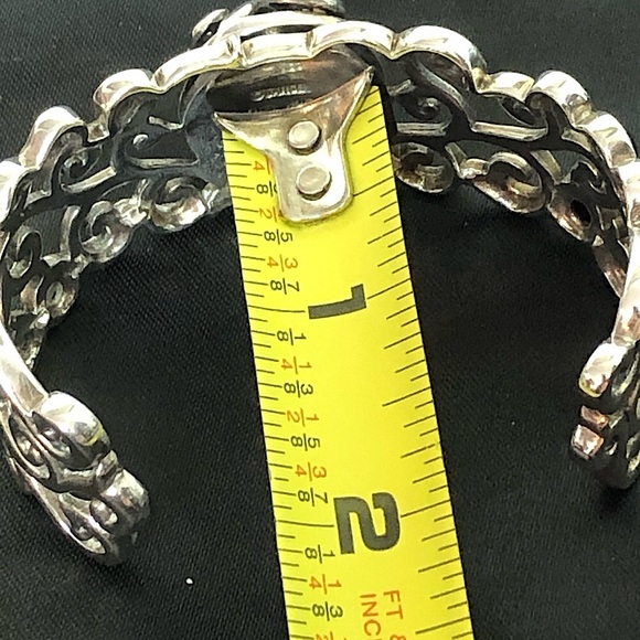 BARSE Black Onyx Cabochon Sterling Silver Scroll Filigree Cuff Bracelet MINT - Picture 5 of 15